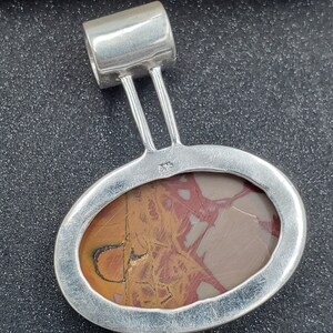 Estate Noreena Jasper Cabochon 925 Sterling Silver Southwest Slide Pendant VIDEO image 4