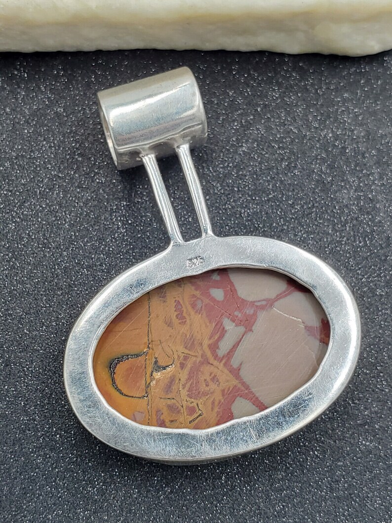 Estate Noreena Jasper Cabochon 925 Sterling Silver Southwest Slide Pendant VIDEO image 4