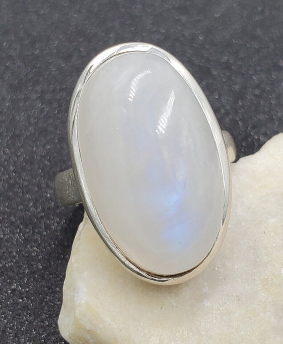 Estate Rainbow Moonstone 925 Sterling Silver Oval… - image 1