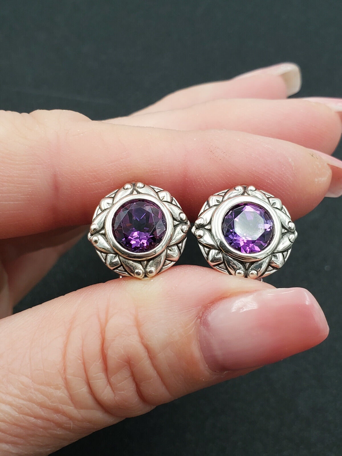 Orecchini a foro fini in argento Sterling 925 con ametista autentica VALINA da 9 mm VIDEO - Italia