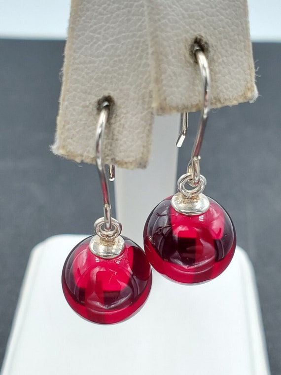 Estate Red Cherry Stone 925 Sterling Silver Ball … - image 1