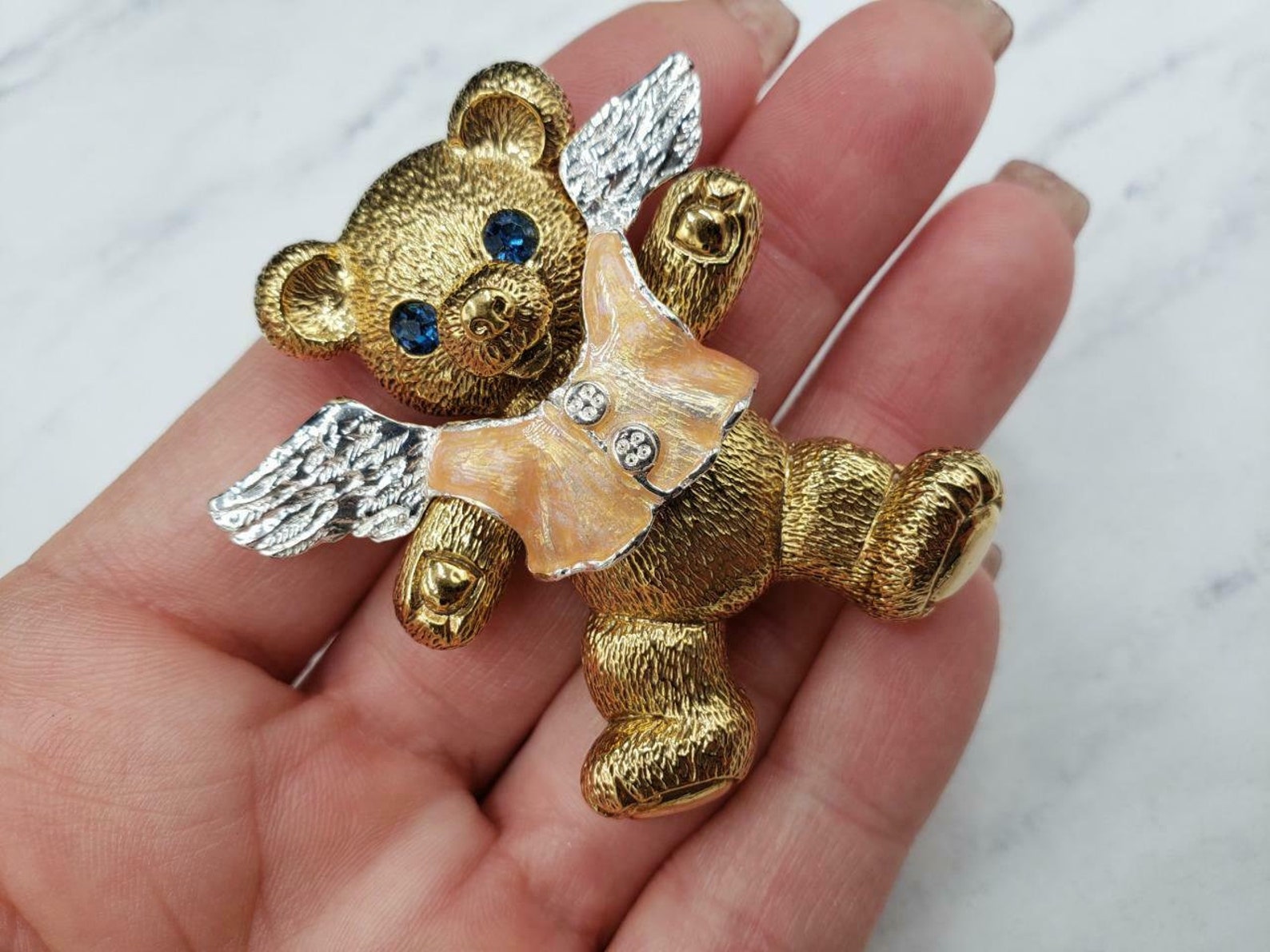 Set of 3 Enamel Crystal Rhinestone Teddy Bear Pin Brooch Etsy