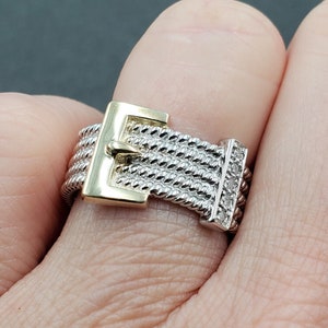 QVC Affinity Diamonds Two Tone 925 Sterling Silver Belt Buckle Ring Size 10