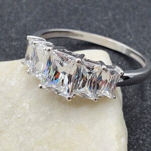 Diamonique Radiant Cut Simulated Diamond CZ 14k White Gold 5 Stone Ring VIDEO