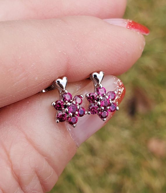 Cluster Lab Created Ruby Sterling Silver Delicate… - image 2