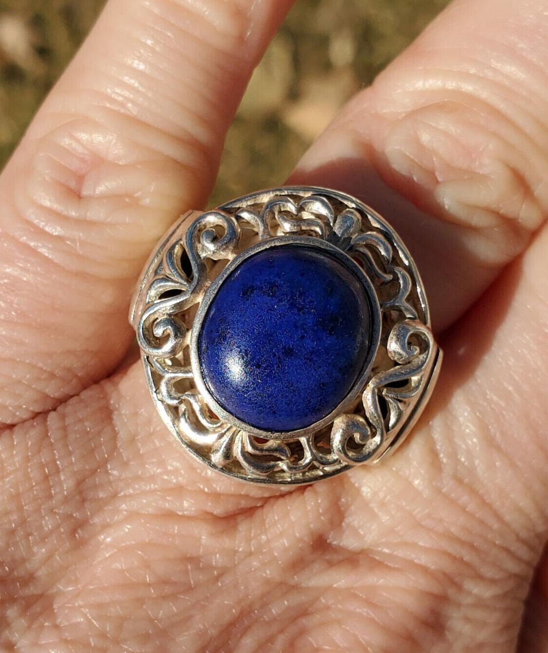 JTV Ct Lapis Lazuli Cabochon 925 Sterling Silver Scroll Ring