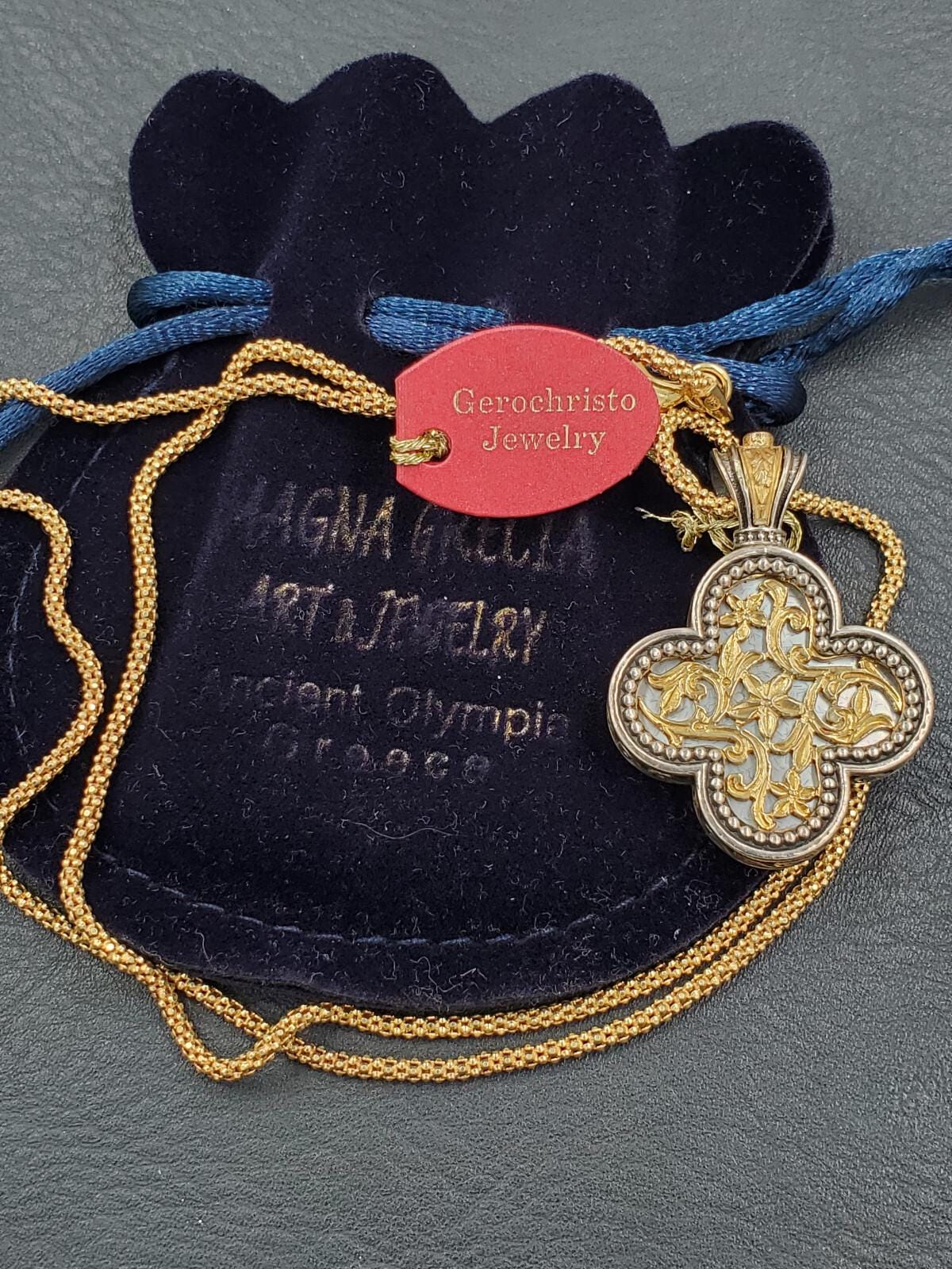 GEROCHRISTO Greece 18k Gold Accent & Sterling Silver MOP Cross