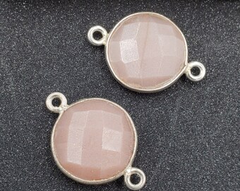 2 Pendientes de piedra lunar rosa, pulsera, collar, conector, cuentas de ley 925, VIDEO