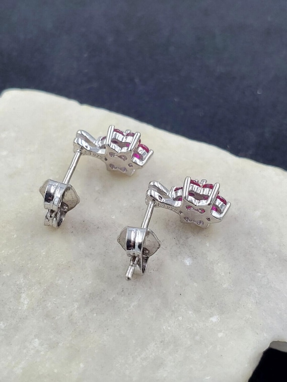 Cluster Lab Created Ruby Sterling Silver Delicate… - image 5