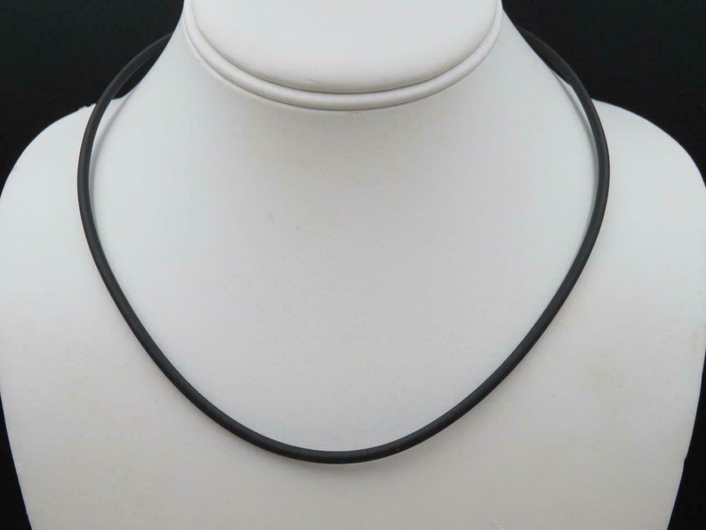 Sterling Silver Black Rubber Cord Choker Collar Necklace 18.5