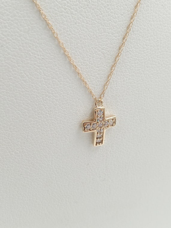 HSN Absolute Solid 10k Yellow Gold CZ Tiny Cross … - image 3