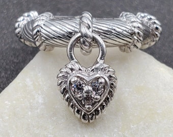 Judith Ripka 925 Sterling Silver Diamonique CZ Heart Charm Ring Sz 6 VIDEO