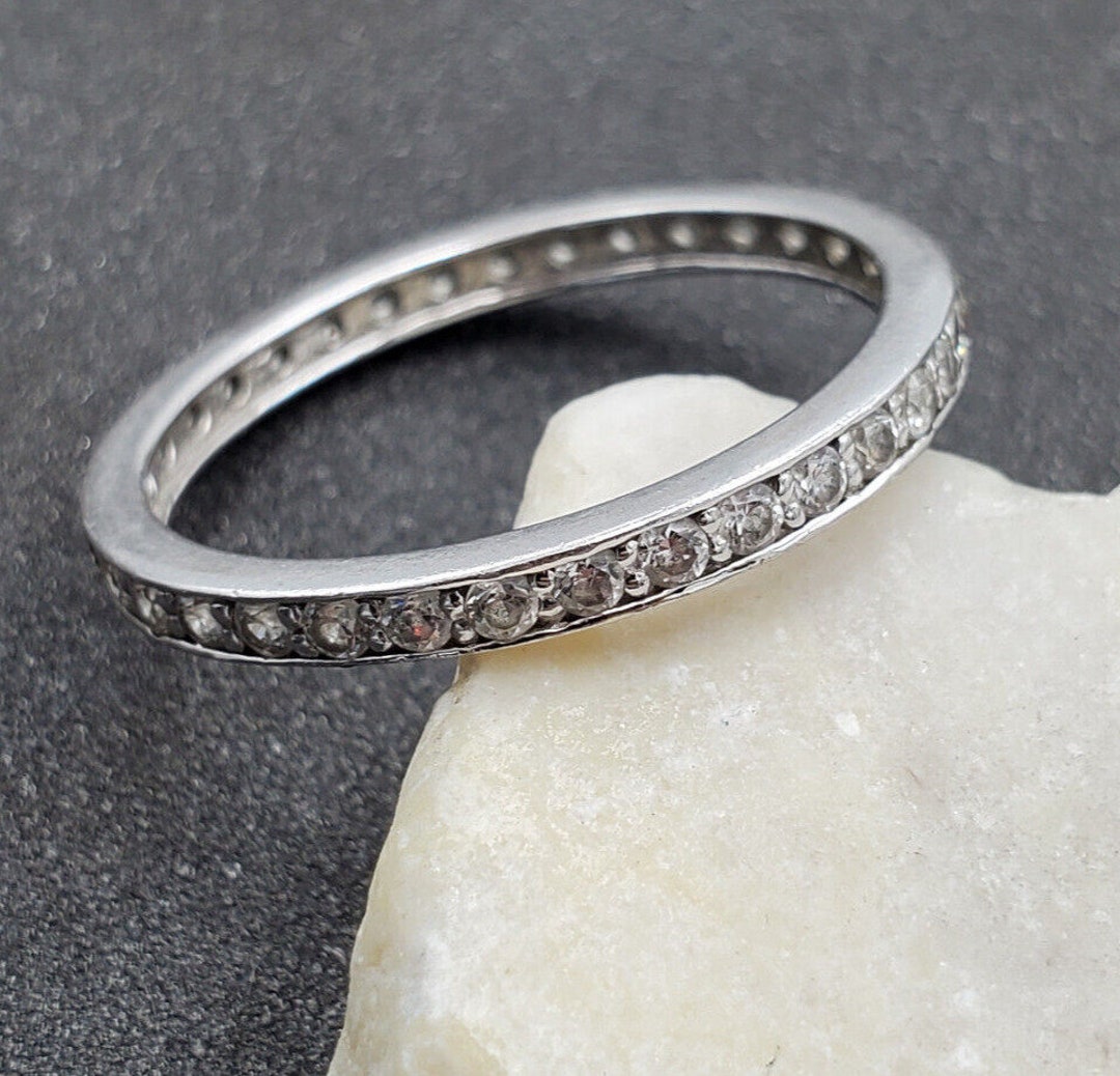 925 Sterling Silver Cubic Zirconia Channel Set Eternity Band Ring Sz 10 ...
