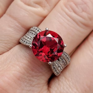 Estate 12mm Round Lab Created Ruby & CZ 925 Sterling Silver Cocktail Ring Size 9