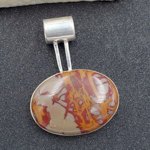 Estate Noreena Jasper Cabochon 925 Sterling Silver Southwest Slide Pendant VIDEO image 1