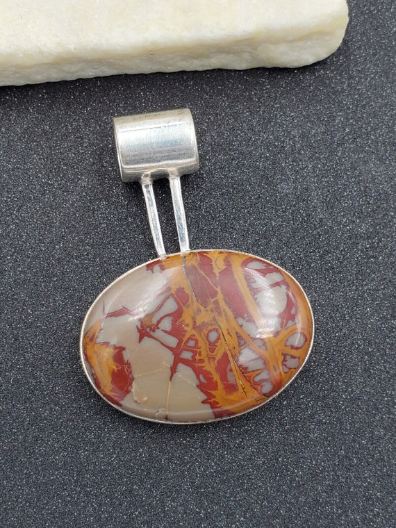 Estate Noreena Jasper Cabochon 925 Sterling Silver Southwest Slide Pendant VIDEO