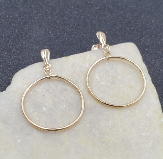 Estate 14k Yellow Gold Delicate Circle Hoop Drop … - image 1