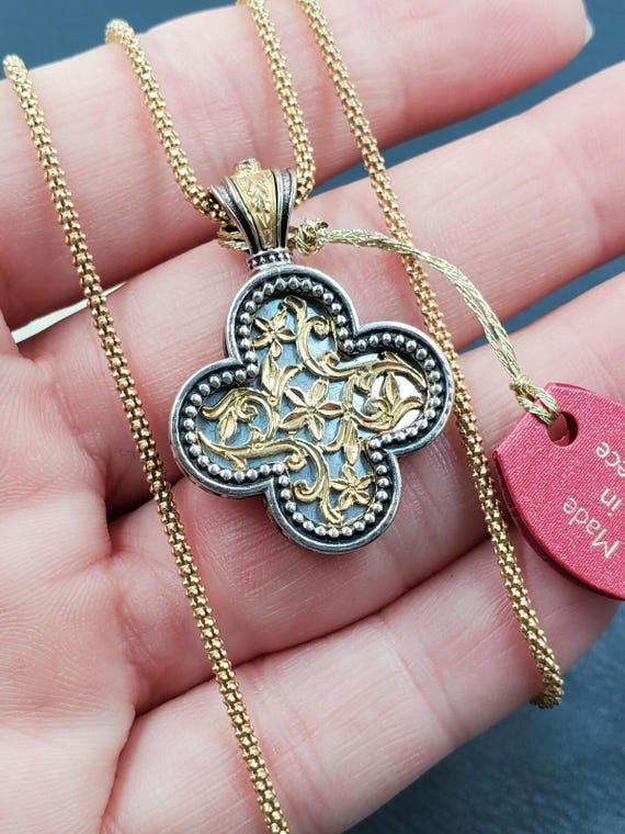 GEROCHRISTO Greece 18k Gold Accent & Sterling Silver MOP Cross