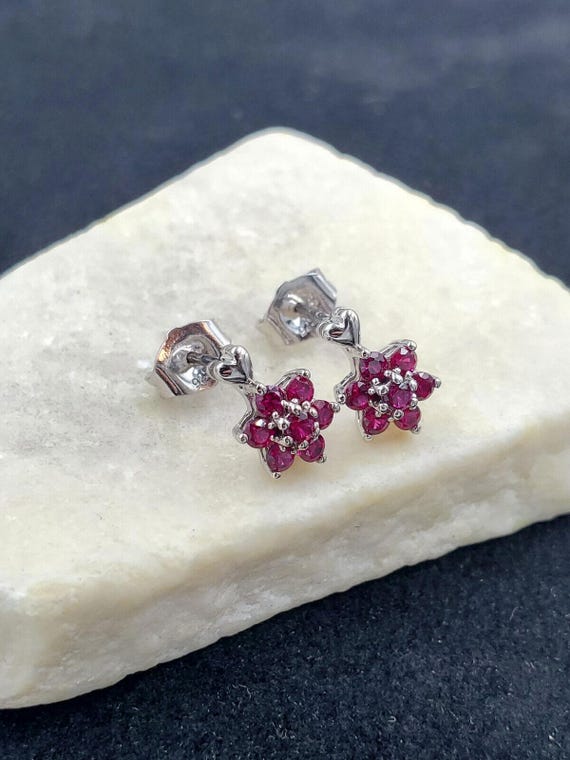 Cluster Lab Created Ruby Sterling Silver Delicate… - image 4