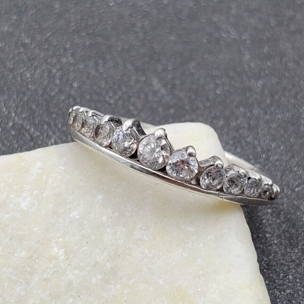 Vintage 925 Sterling Silver Cubic Zirconia Tiara Crown Band Ring Size 6 VIDEO