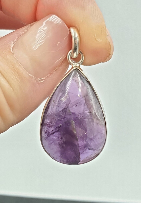 Estate Natural Amethyst Cabochon 925 Sterling Sil… - image 1