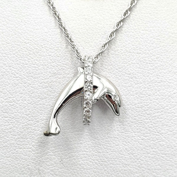 Wyland 925 Sterling Silver Cubic Zirconia Dolphin Pendant Necklace 18" VIDEO