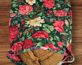 Vintage Floral Cotton Bread Bag, Reusable Sourdough Linen Bread Bag, Zero Waste Storage Bag, Kitchen Decor Storage Bag Bakery Gift Bag