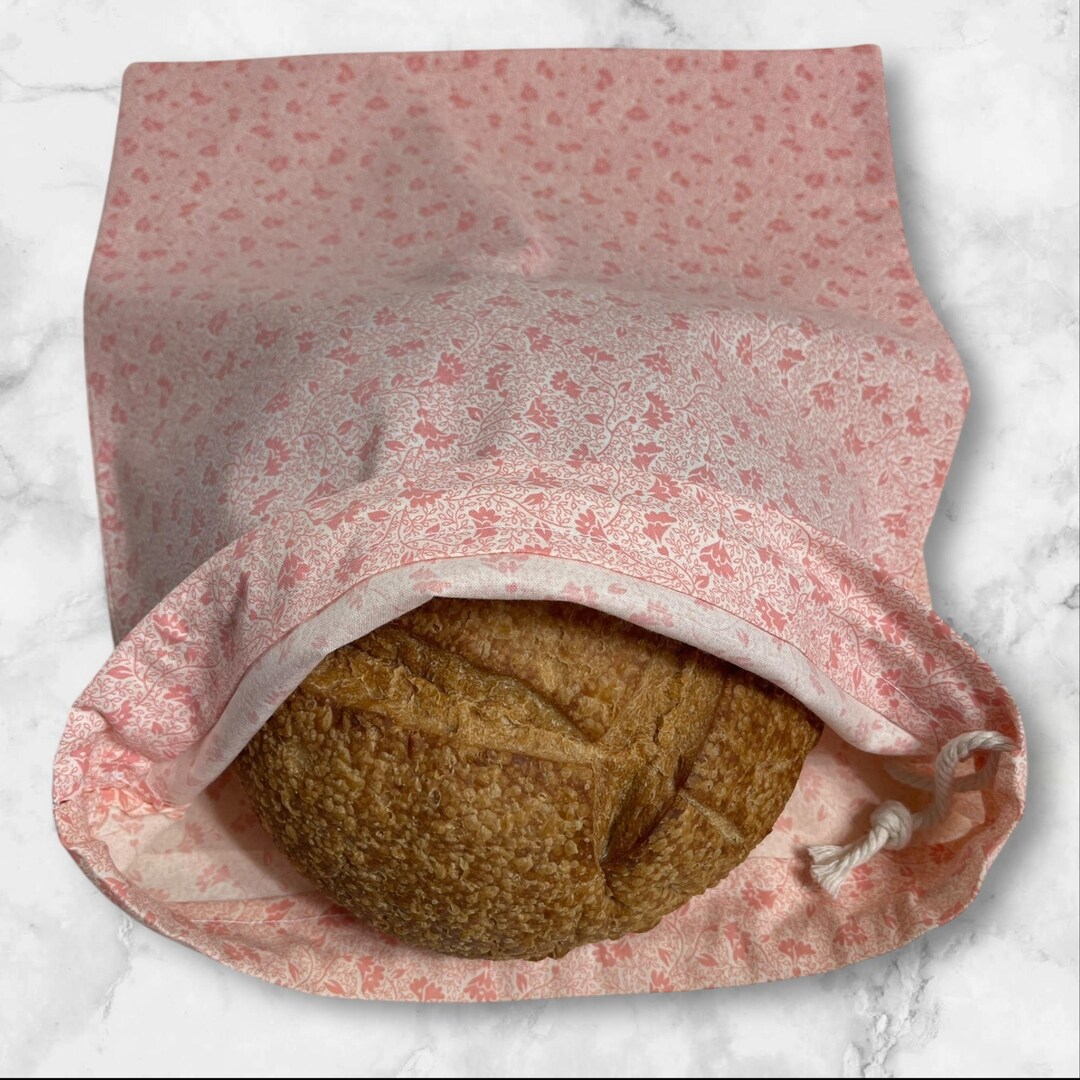 Pink Floral Print Bread Bag for Countertop Storage, Cotton Fabric for ...