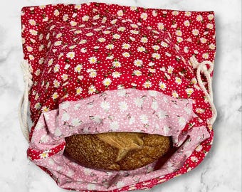 Daisy Floral Reusable Linen Bread Bag, Eco-Friendly Sourdough Storage, Zero-Waste Bread Keeper, Farmhouse Kitchen Decor