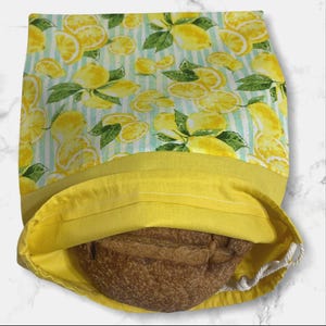 Lemon Linen Cotton Bread Bag, Plastic-Free Sourdough Storage, Kitchen Produce Bag, Multipurpose Bag, Quick Shipping, Made in USA