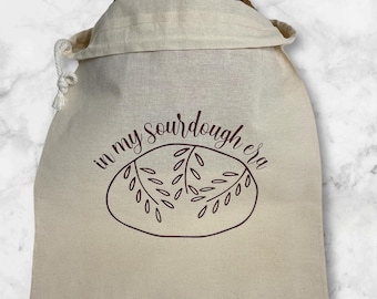 Farmhouse Linen Bread Bag, Organic "In My Sourdough Era" Reusable Bread Keeper, Eco-Friendly Gift Bag for Homemade Bread, Bread Storage Bag