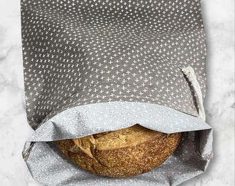 Organic Linen Sourdough Bread Bag, 100% Cotton Sourdough Bread Keeper, Artisan Bread Bag with Drawstring, Produce and Multipurpose Use Bag