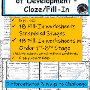 Erik Erikson Fill in Blank/Cloze Study Guide~8 Stages of Development, Instant Download, Test Prep, Study Guide, Psychology~NO PREP