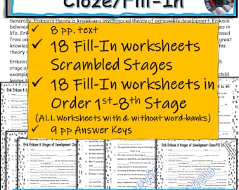 Erik Erikson's Stages of Development Study Guide (Fill-in/Cloze) (Digital Download)