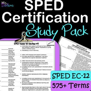 SPED-Zertifizierung EC-12 Studienführer~575+ Begriffe~Texes~Match'Em~NoPrep