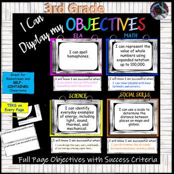 2nd Grade MATH~I Can Display My Objectives! Eucalyptus Bordr~TEKS~SUCCESS  Criter