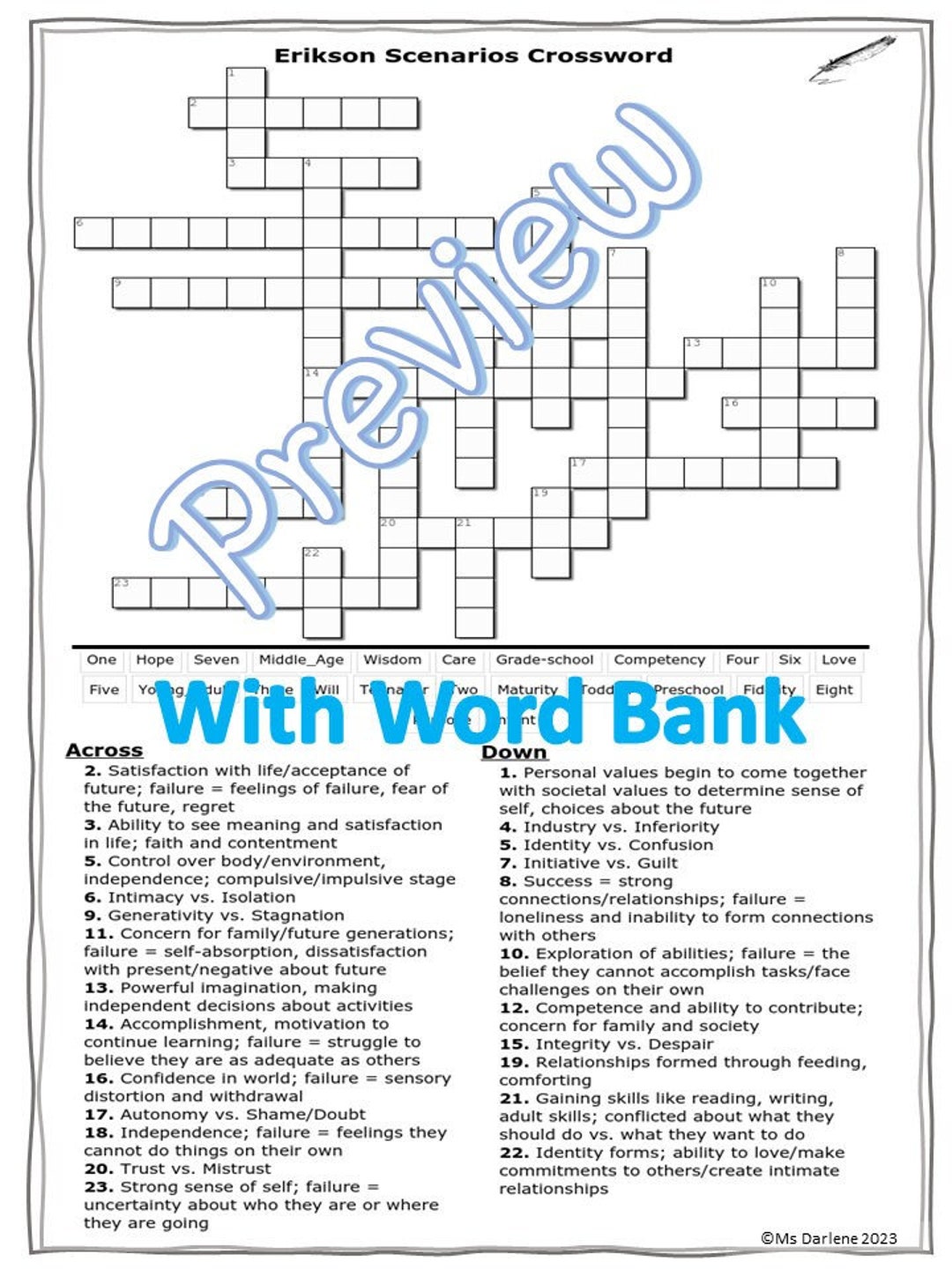 Erik Erikson Stages Ways Crossword With/without Word Erik Erikson Stages Ways Crossword With/without Word
