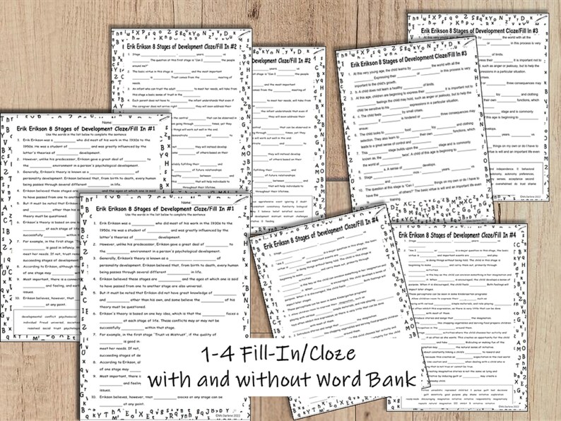 Erik Erikson Fill in Blank/cloze Study Guide~8 Stages of Development ...