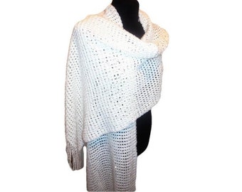 Shawl White Sequins Long Fringed Scarf fall winter