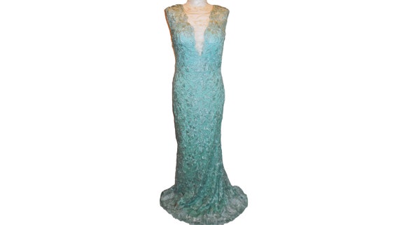 Maxi Dress Lace SMALL Mint Green Formal Gown Long - image 7