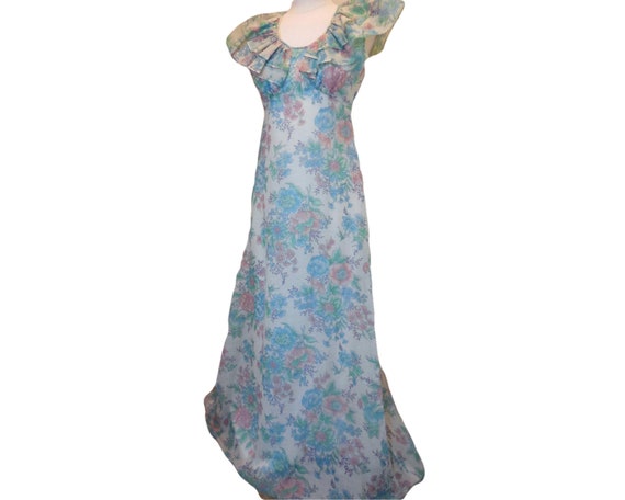 1970s Vintage Maxi Dress Ruffled Floral Summer - image 2