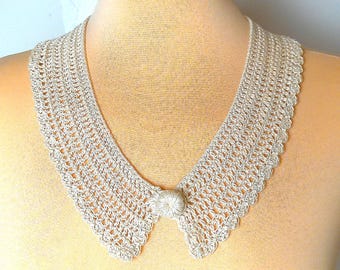 Handmade Cream Crochet Detachable Collar 21" Peter Pan Cottagecore Coquette Victorian Style Neckpiece Accessory