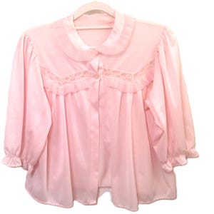 Vintage 1960s Pajamas Jacket pink nylon lingerie coat short robe sleepwear