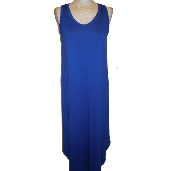 Dress Stretchy Knit Sleeveless Blue V-neck long maxi A-line casual