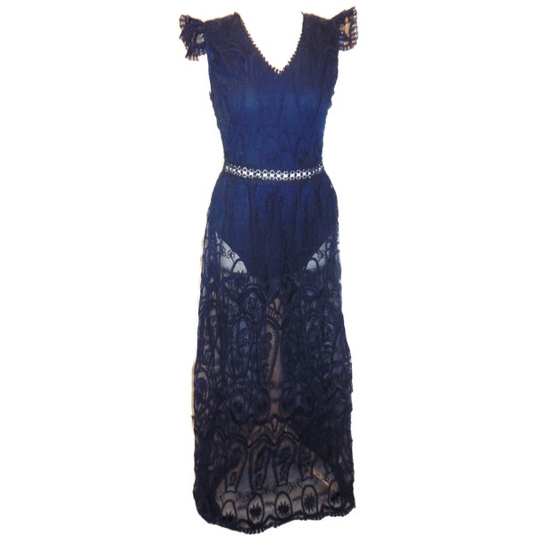See Through Keyhole Lace Maxi Dress