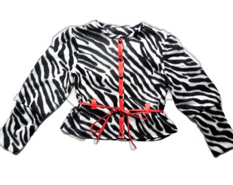 Cardigan Sweater Black White Zebra Print Fleece Jacket Button down Top long sleeve