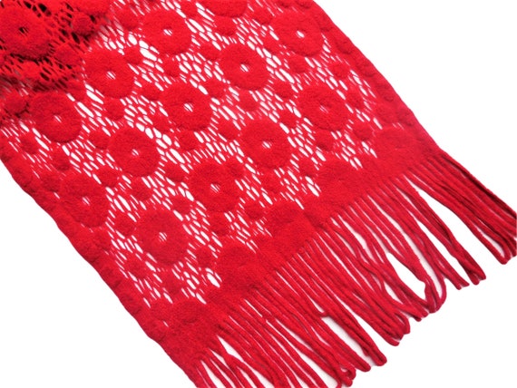 Vintage Shawl Red Long Fringle Lace Scarf Shoulde… - image 2