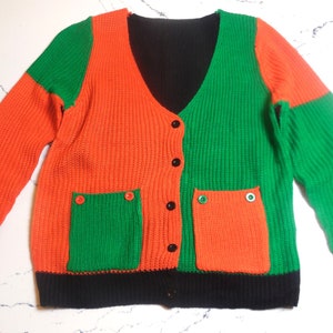 Vintage Cardigan Sweater SMALL button-down with pockets colorful retro knit jacket