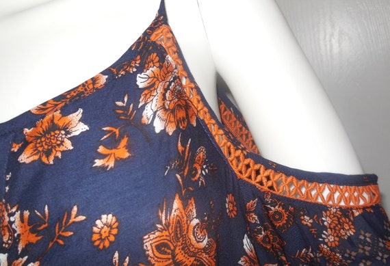 Dress Floral A-line boho tunic navy blue - image 3