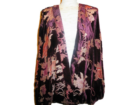 Vintage Velvet Kimono Jacket Cardigan Floral - image 2